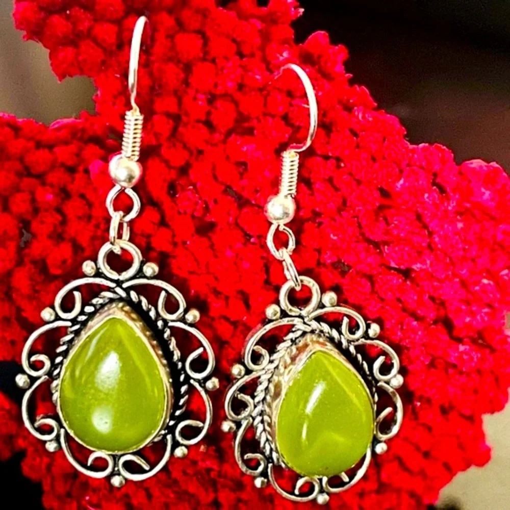 Silver and Lime Green Boho Earrings, NWOT - Picture 12 of 16